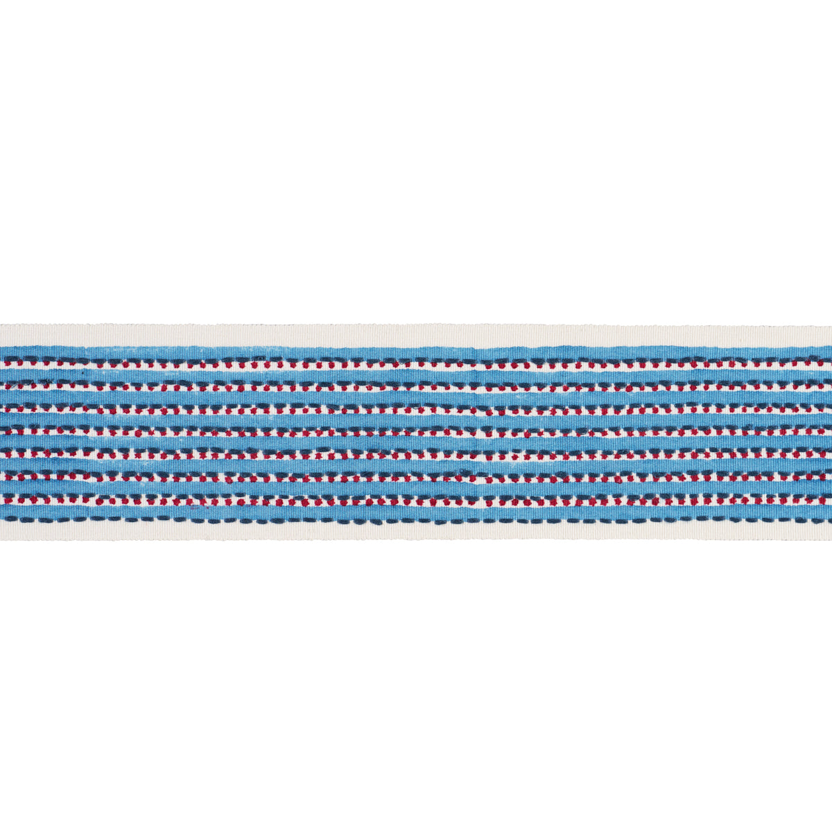Purchase 85421 | Stripe & Dot Hand Block Trim, Blue - Schumacher Trim