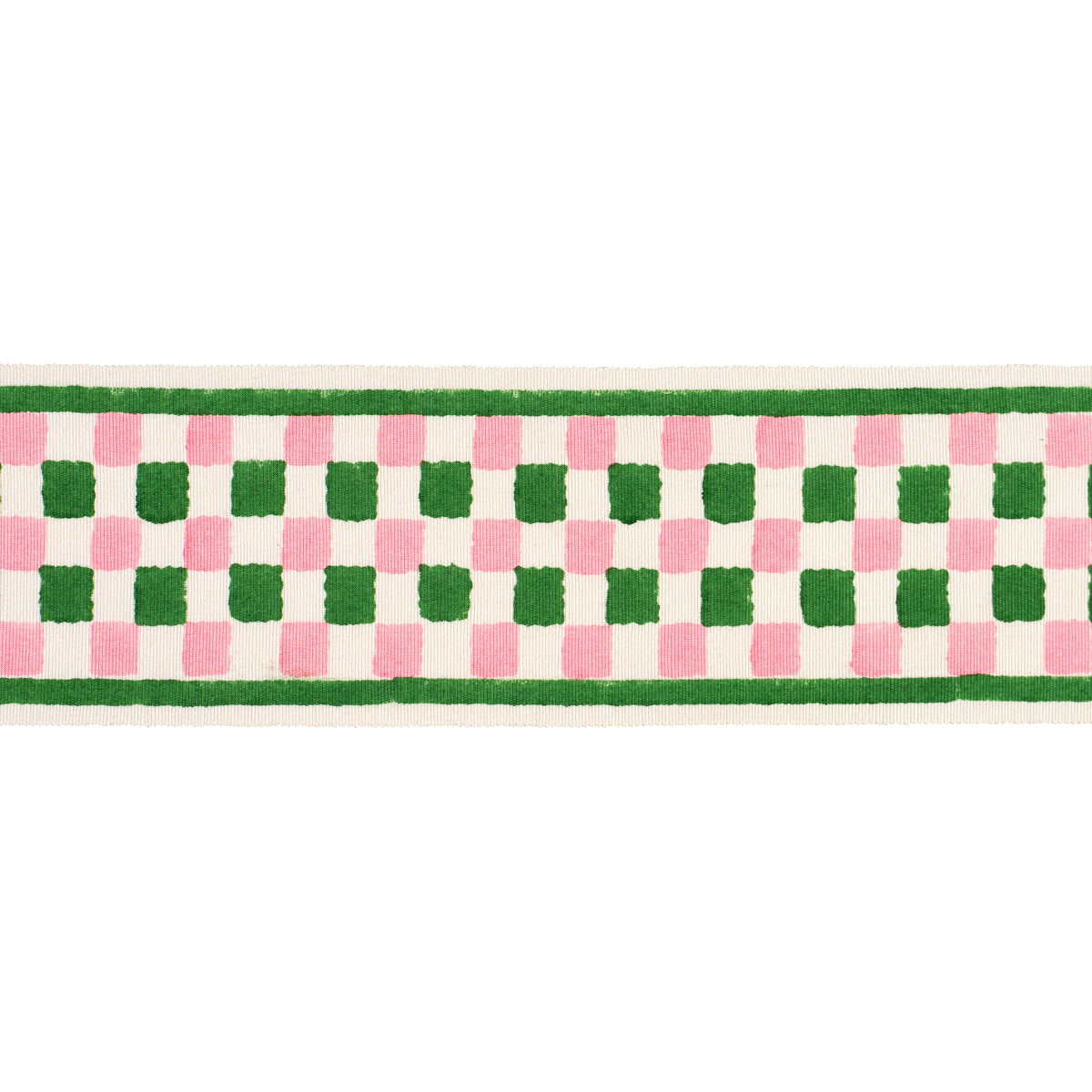 Purchase 85450 | Chequer Hand Block Trim, Green - Schumacher Trim