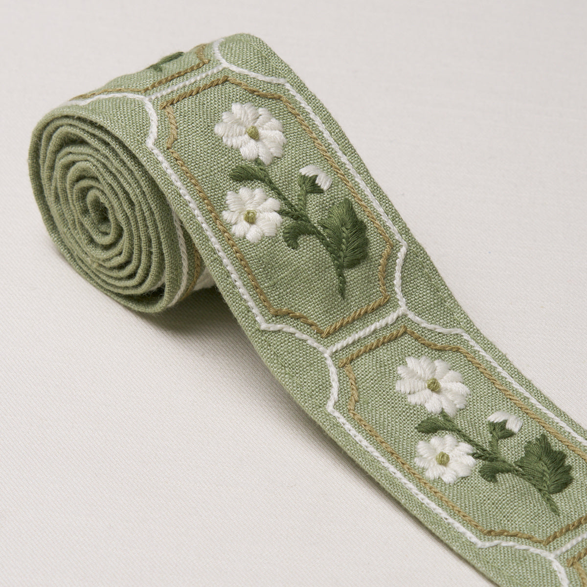Purchase 86302 | Jolie Hand Embroidered Tape, Green - Schumacher Trim