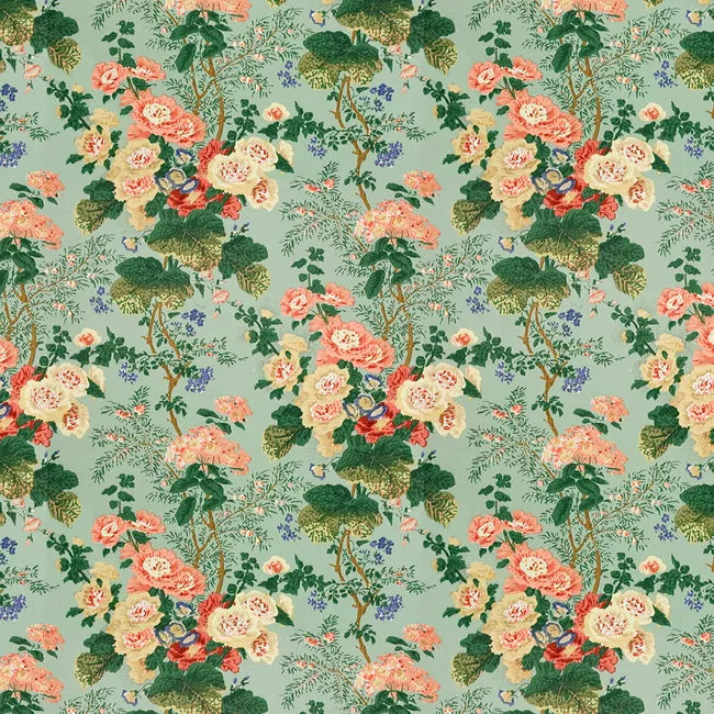 Sample 879004.LJ.0 Althea Print, Celadon Multipurpose Fabric by Lee Jofa