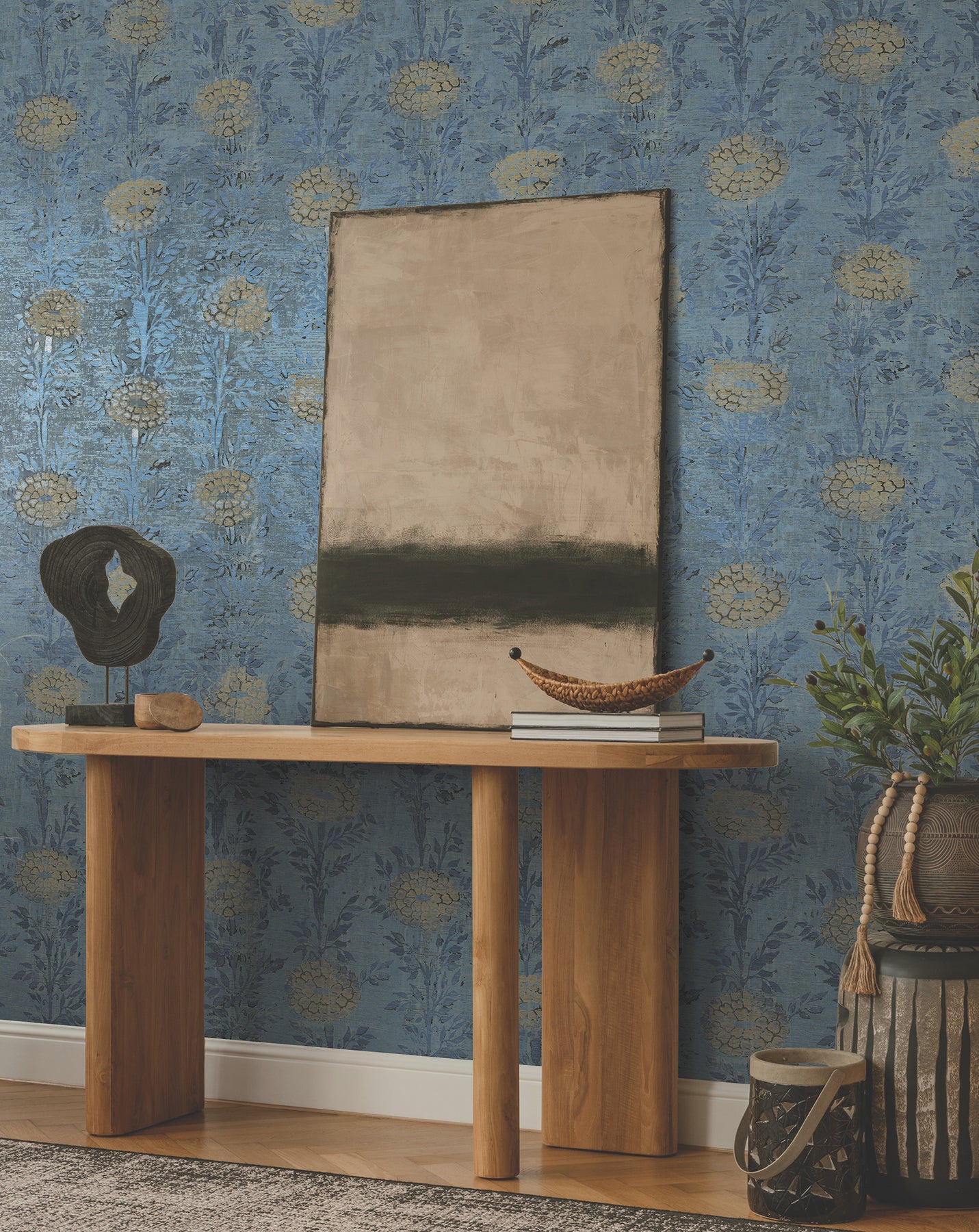 Purchase Af6520 | Tea Garden Ii, French Marigold Denim & Gold - Ronald Redding Wallpaper