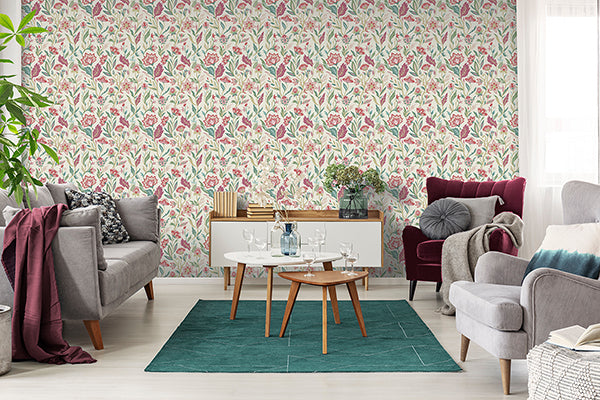 Purchase AH100382AH Brewster Wallpaper, Mallory Pink Vivid Floral - Arthouse12