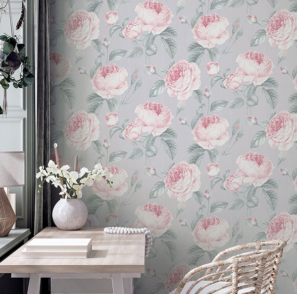 Purchase AH251907 Brewster Wallpaper, Rosaline Light Grey Floral - Arthouse12