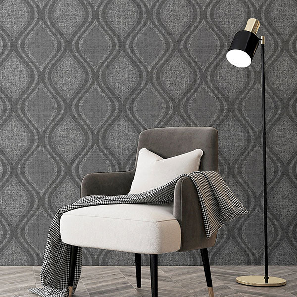 Purchase AH295100 Brewster Wallpaper, Ignatius Charcoal Ogee - Arthouse12