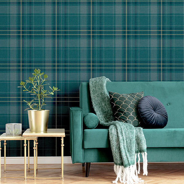 Purchase AH297205 Brewster Wallpaper, Earl Dark Green Tartan - Arthouse12