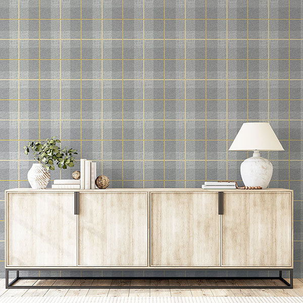 Purchase AH299000 Brewster Wallpaper, Hector Grey Plaid - Arthouse12