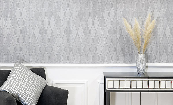 Purchase AH299001 Brewster Wallpaper, Mattais Silver Ogee - Arthouse12
