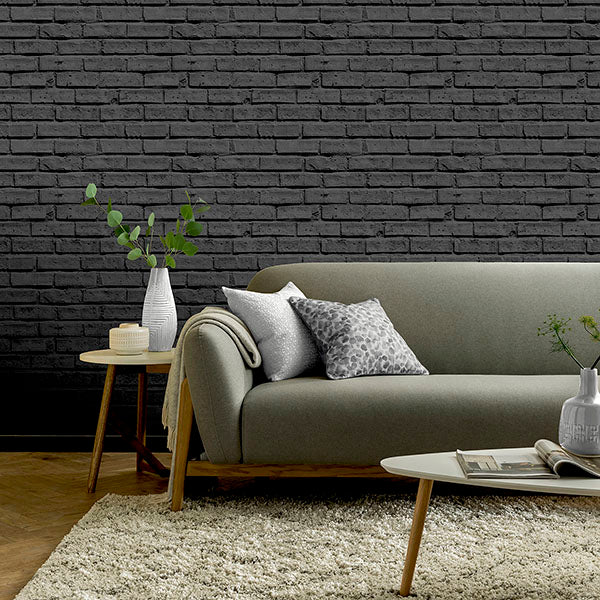 Purchase AH623007 Brewster Wallpaper, Abner Black Brick - Arthouse12