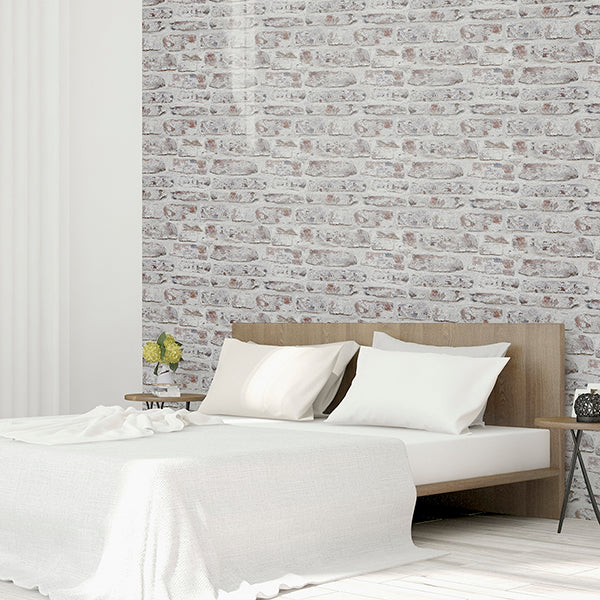 Purchase AH671100 Brewster Wallpaper, Domenic White Whitewashed Brick - Arthouse12