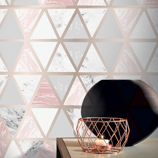 Purchase AH692205 Brewster Wallpaper, Marcy Pink Triangle Grid - Arthouse12