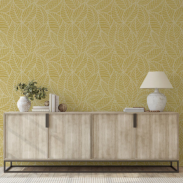 Purchase AH692506 Brewster Wallpaper, Mavis Mustard Leaf - Arthouse12