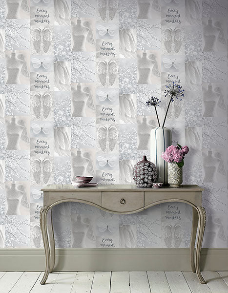 Purchase AH692800 Brewster Wallpaper, Chou Light Grey Inspirational - Arthouse12