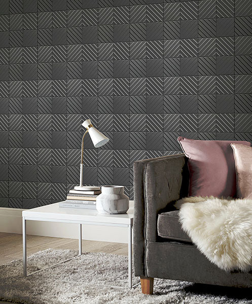 Purchase AH692809 Brewster Wallpaper, Randall Dark Grey Geometric - Arthouse12