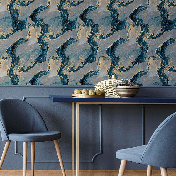Purchase AH693404 Brewster Wallpaper, Ursula Dark Blue Abstract - Arthouse12