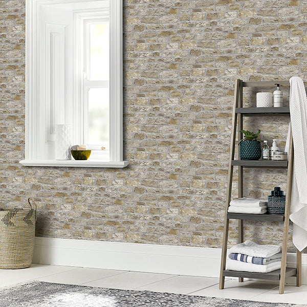 Purchase AH696500 Brewster Wallpaper, Atticus Neutral Country Stone - Arthouse12
