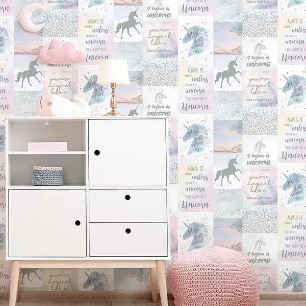Purchase AH698300 Brewster Wallpaper, Amalthea Pastel Unicorn - Arthouse12