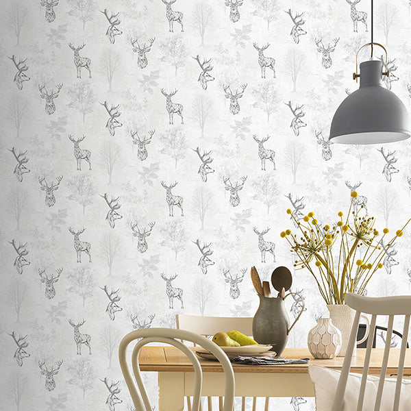 Purchase AH901808 Brewster Wallpaper, Gilbert Black Etched Stag - Arthouse12
