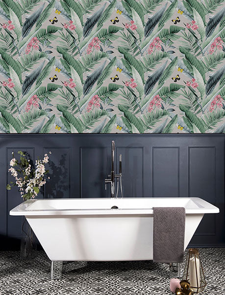 Purchase AH909404 Brewster Wallpaper, Miriam Grey Tropical - Arthouse12