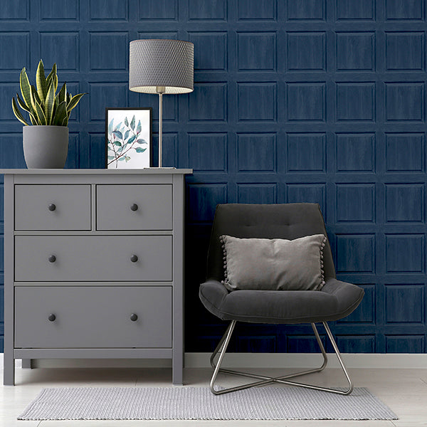 Purchase AH909601 Brewster Wallpaper, Bellamy Navy Wooden Panel - Arthouse12