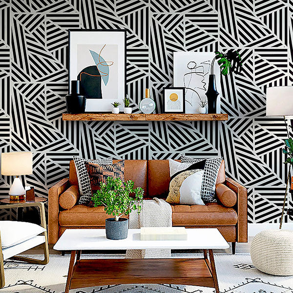 Purchase AH910004 Brewster Wallpaper, Oswald Black Striped Geometric - Arthouse12