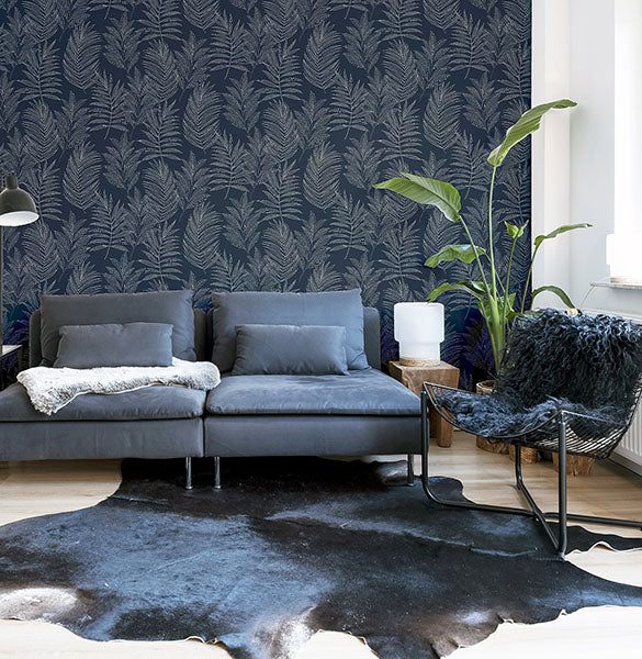 Purchase AH921205 Brewster Wallpaper, Theodore Navy Frond - Arthouse12