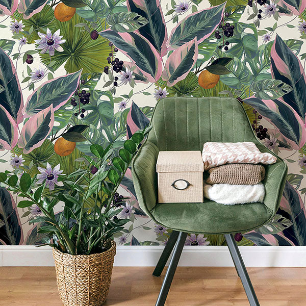 Purchase AH921704 Brewster Wallpaper, Etta White Tropical - Arthouse12