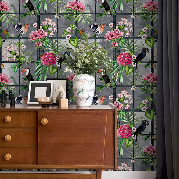 Purchase AH924408 Brewster Wallpaper, Dorothea Multicolor Tropical Birds - Arthouse12