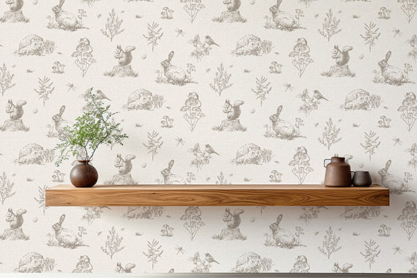 Purchase AH924409 Brewster Wallpaper, Clawford Beige Meadow Friends - Arthouse12