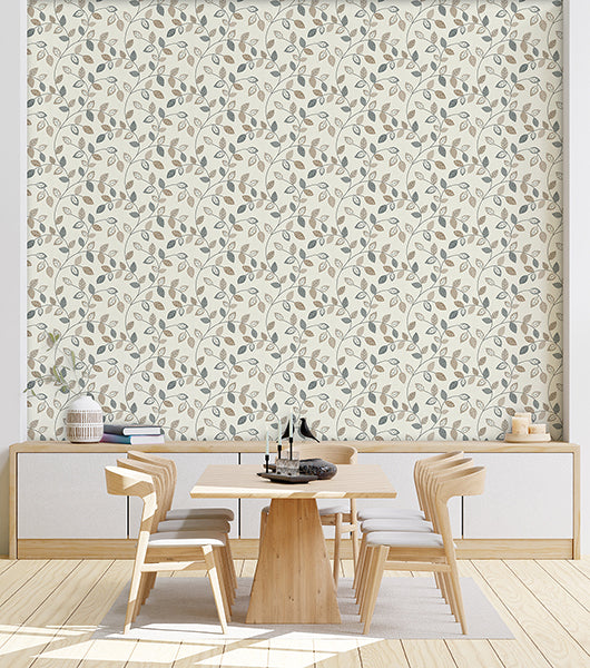 Purchase AH925405 Brewster Wallpaper, Sylvie Neutral Leaf Trail - Arthouse12
