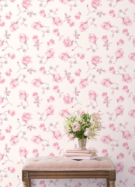 Purchase AST6084 A-Street Wallpaper, Ribbon Rosa Chateau Rose Loose Roses - LoveShackFancy12