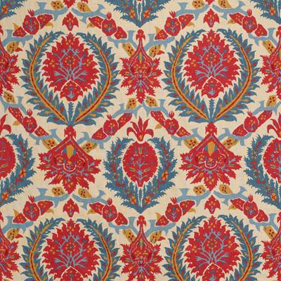 Sample BR-700018-147 Zenobia Linen Print Pompeian Red/Blue Damask Brunschwig and Fils Fabric