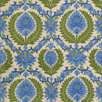 Sample BR-700018-221 Zenobia Linen Print Canton Blue/Green Damask Brunschwig and Fils Fabric