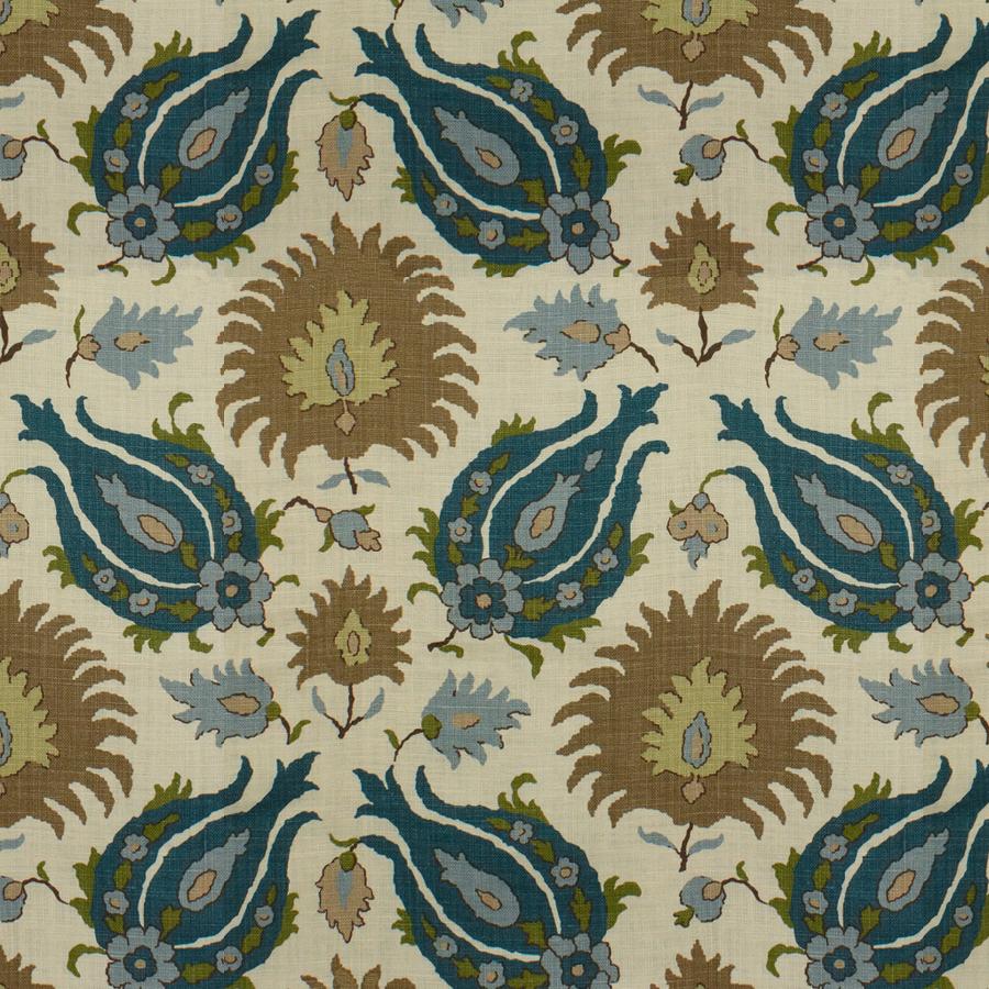 Sample BR-700020-225 Kashmiri Linen Print Teal Blue/Taupe Ethnic Brunschwig and Fils Fabric