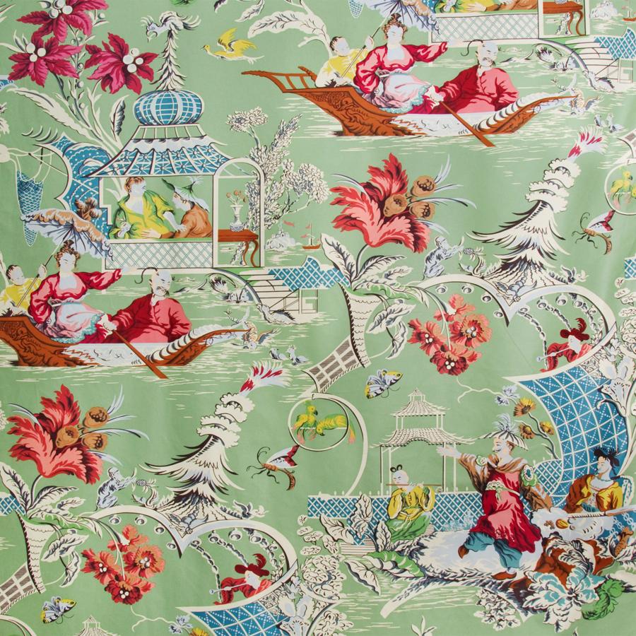 Sample BR-70273.04.0 Pillement Glazed Chintz Green Brunschwig and Fils Fabric