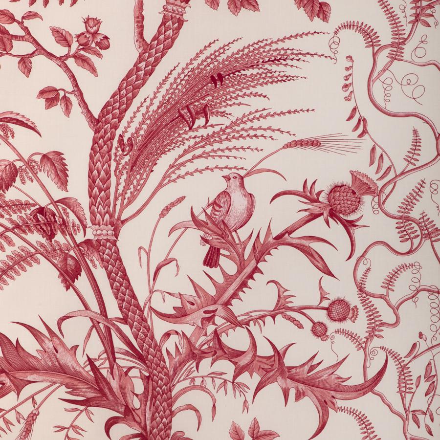 Sample BR-79431-166 Bird And Thistle Cotton Print Red Toile Brunschwig and Fils Fabric