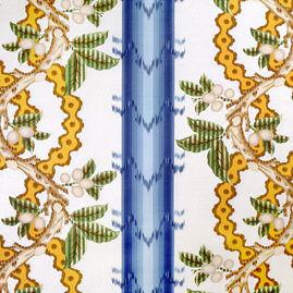 Sample BR-79510-247 Josselin Cotton And Linen Print Lagoon And Ochre Botanical Brunschwig and Fils Fabric