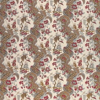 BR-79657-222 | Les Pecheurs Cotton Print C Rimson With Blue Modern/Contemporary Chinoiserie - Brunschwig & Fils Fabric