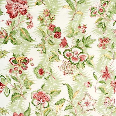 Sample BR-79789-634 Monsoon Floral Linen and Cotton Print Coral/Lettuce Botanical Brunschwig and Fils Fabri