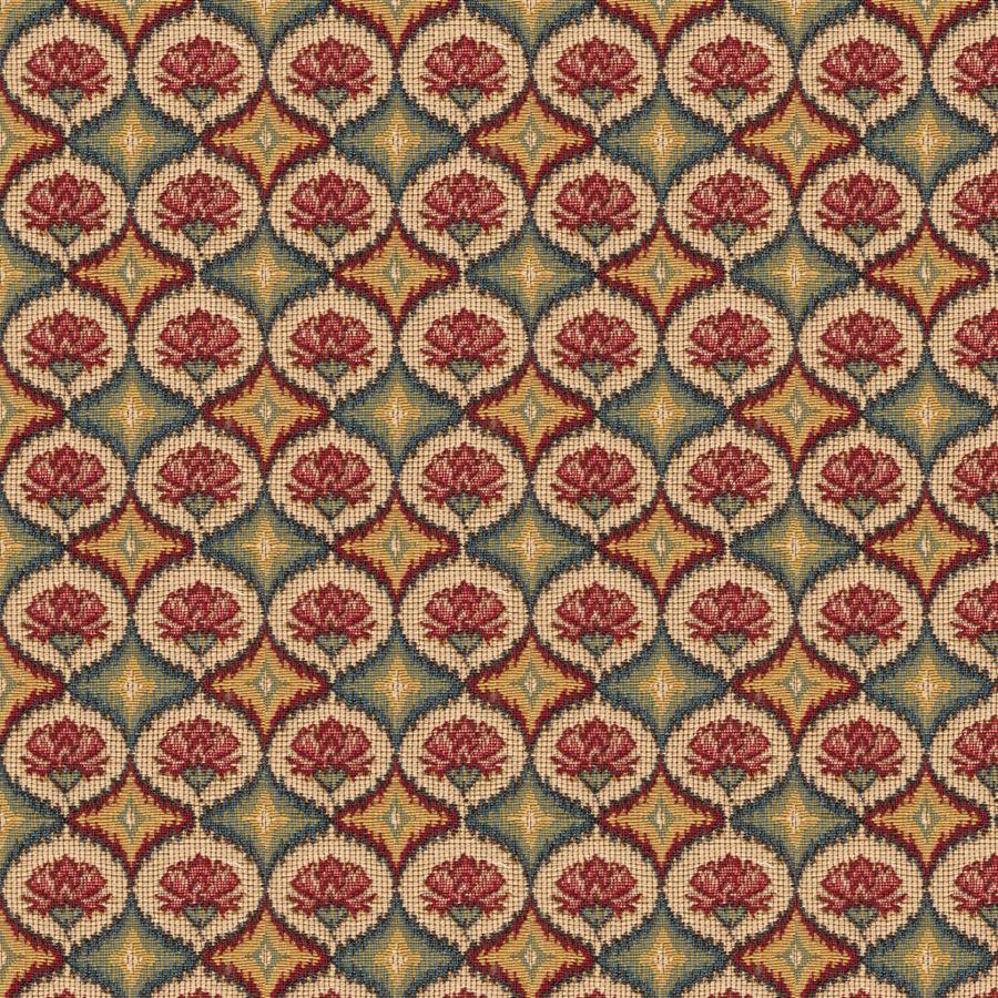 Sample BR-89438-M12 Fabienne Woven Tapestry Red Blue Medallion Brunschwig and Fils Fabric