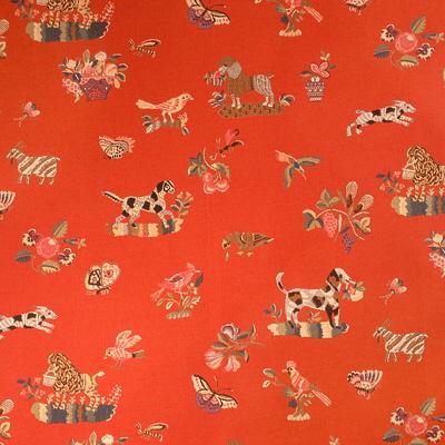 Sample BR-89477-150 Animalitos Woven Tapestry Tomato Brunschwig and Fils Fabric