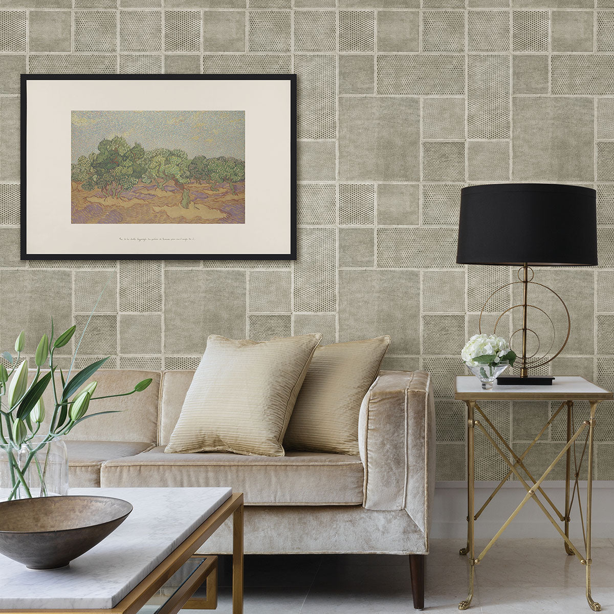 Purchase C88639 Brewster Wallpaper, Ellison Taupe Geometric - Medley1