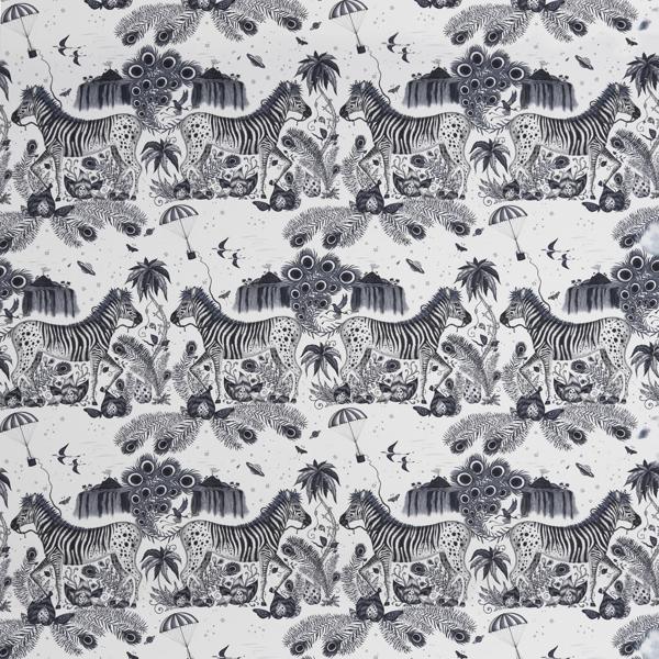 Sample F1484/01 Lost World Satin Blue Animal/Insect Clarke And Clarke Fabric