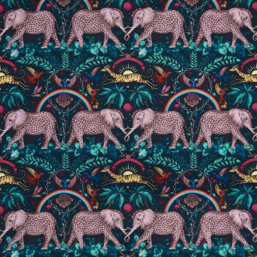 Save F1487/02 Zambezi Satin Navy Animal/Insect by Clarke And Clarke Fabric