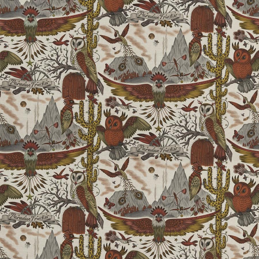 Sample F1489-02 Frontier Linen Gold Animal/Insect Clarke And Clarke Fabric