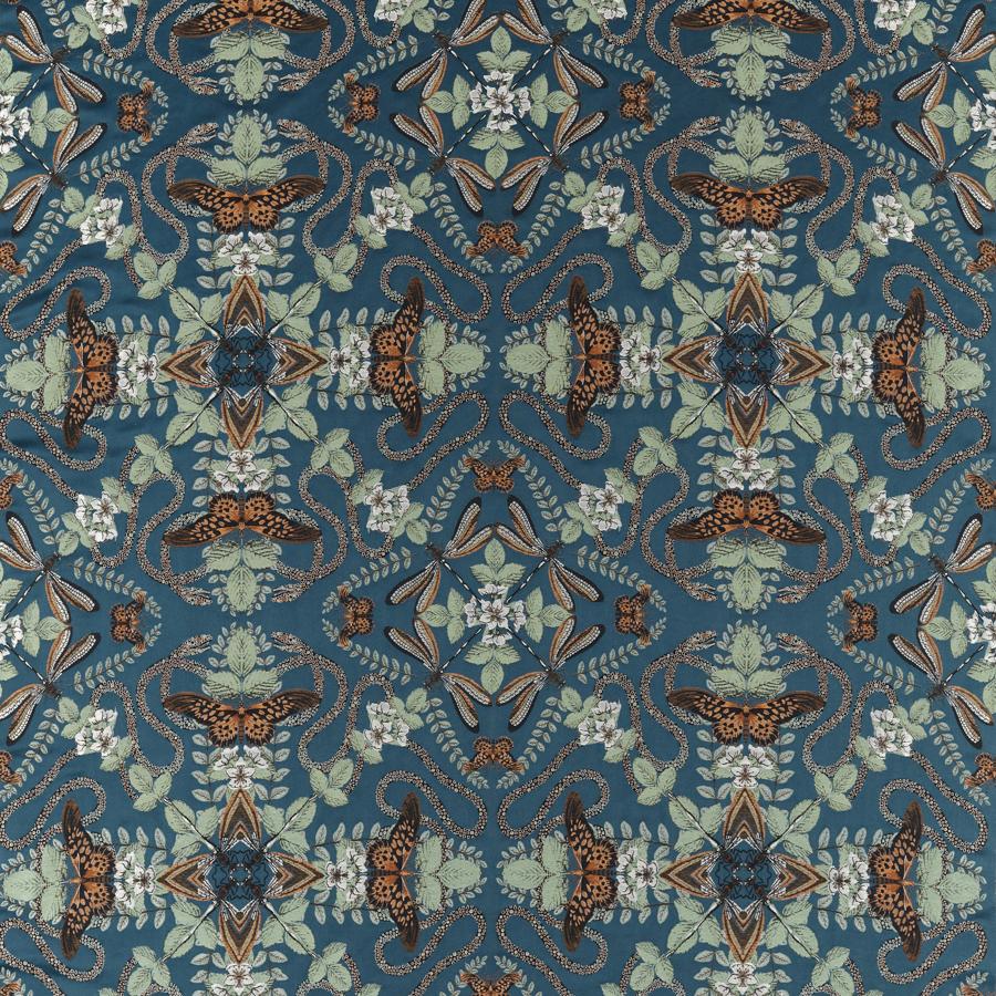 Sample F1581-02 Emerald Forest Midnight Jacquard Animal/Insects Clarke And Clarke Fabric