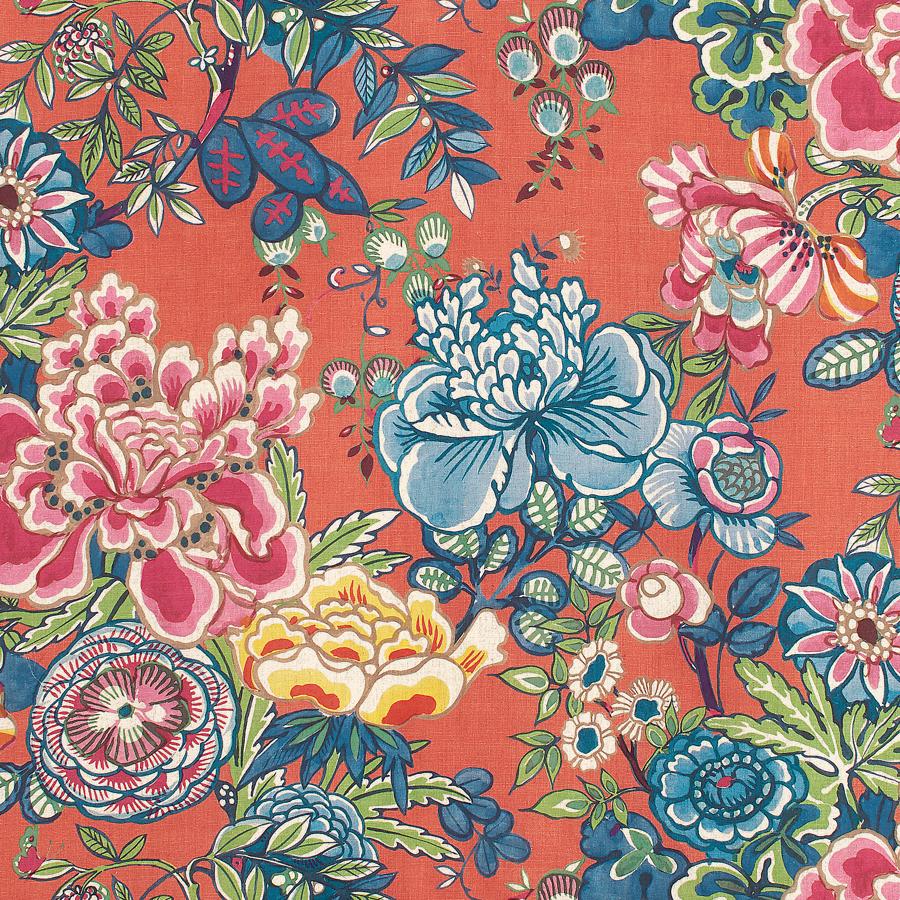 Purchase Thibaut Fabric Pattern number F942018 pattern name Peony Garden color Coral