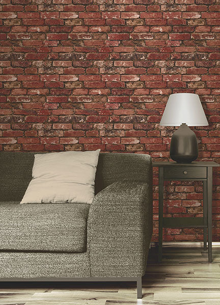 Purchase FD31285 Brewster Wallpaper, Davis Red Rustic Brick - Medley1