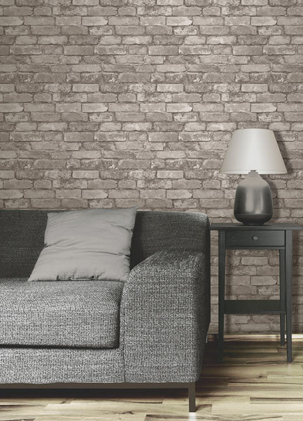 Purchase FD31286 Brewster Wallpaper, Davis Light Grey Rustic Brick - Medley1