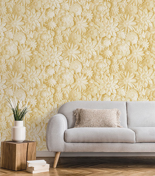 Purchase FD42597 Brewster Wallpaper, Dacre Yellow Floral - Medley12
