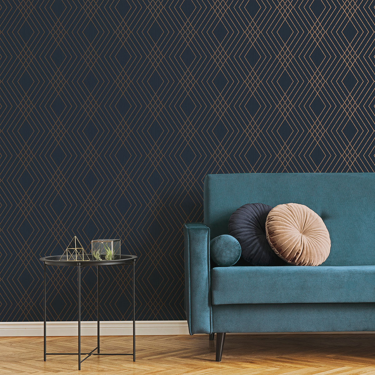 Purchase FD42605 Brewster Wallpaper, Shard Navy Trellis - Medley12